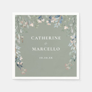 Serviette En Papier Cascade Floral de Fleurs Sauvages Vert Sauge Maria