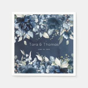 Serviette En Papier Cascady Peonies Mariage Marine Cocktail Napkins