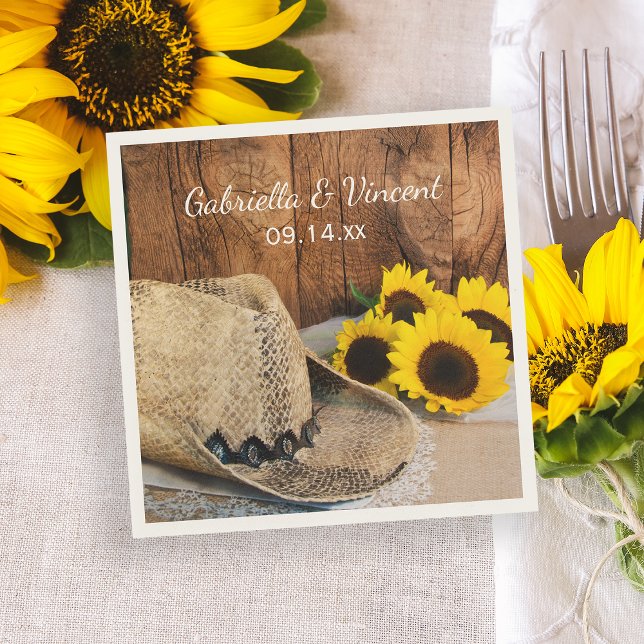 Serviette En Papier Casquette de cowboy, tournesols, Mariage de l'Oues (Créateur téléchargé)