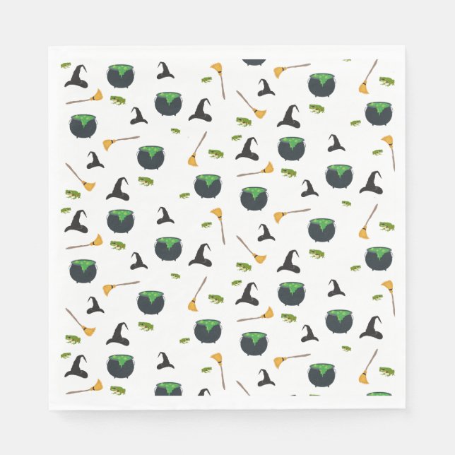 Serviette En Papier Casquette de sorcière Broom Caldron Motif Hallowee (Devant)