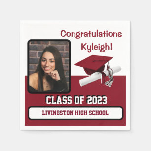 Serviette En Papier Casquette & Diplôme, Cardinal Red & White Graduati