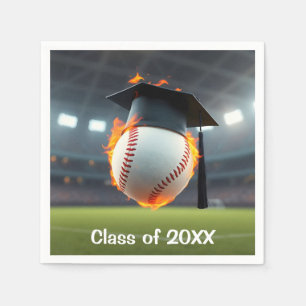 Serviette En Papier Casquette noire de graduation sur un baseball flam
