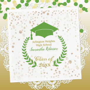 Serviette En Papier Casquette vert et Laurel Graduation Party Napkins
