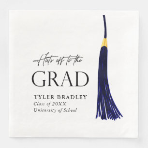 Serviette En Papier Casquettes Partir À Grad Blue & Gold Tassel Gradua
