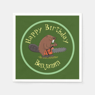 Serviette En Papier Castor avec dessin de tronçonneuse