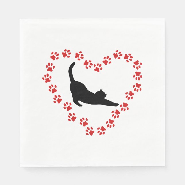 Serviette En Papier Cat & Heart made of cat paws (Devant)