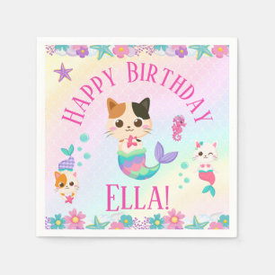 Serviette En Papier Cat Meowmaid Fille Sirène Fête d'anniversaire
