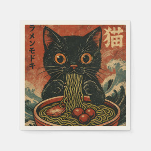 Serviette En Papier Cat Ramen Japonais drôle Graphisme Kawaii Cat Anim