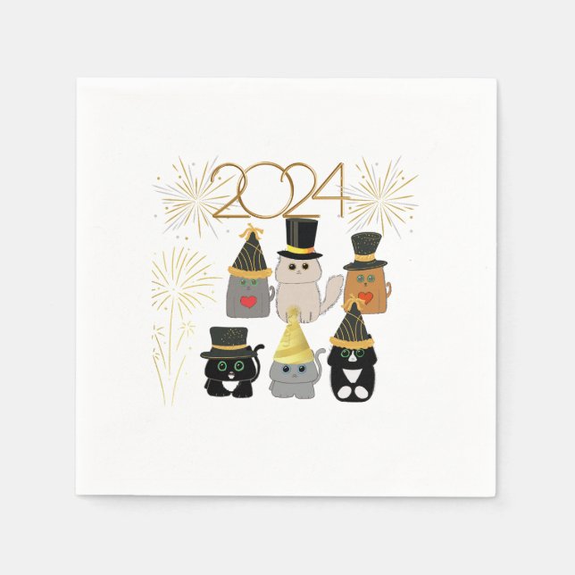 Serviette En Papier Cats mignons Fête du Nouvel An (Devant)