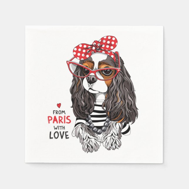Serviette En Papier Cavalier King Charles Spaniel De Paris Avec Amour (Devant)