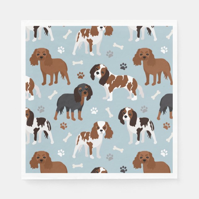 Serviette En Papier Cavalier King Charles Spaniel Paws and Bones (Devant)