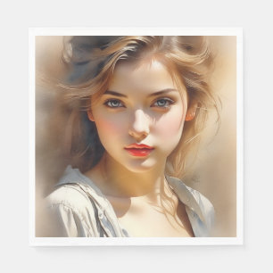 Serviette En Papier Ce dessin au crayon est celui d'une femme qui semb