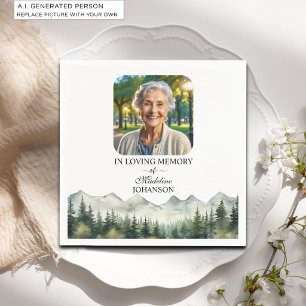 Serviette En Papier Célébration de la vie funéraire Montagnes et Arbre