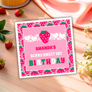 Serviette En Papier Célébration du premier anniversaire de fraise