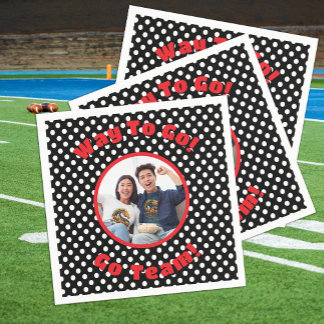 Serviette En Papier Célébration Pois noir/blanc Trim rouge