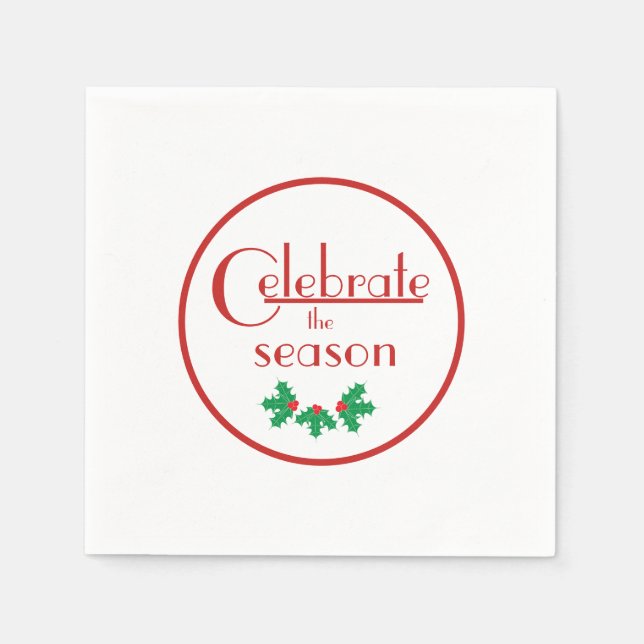Serviette En Papier Célébrez la saison| Rouge et blanc (Devant)
