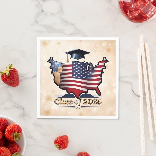 Serviette En Papier "Célébrons la graduation à l'américaine" (En situation)