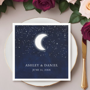 Serviette En Papier Céleste bleu ciel lune étoiles Mariage