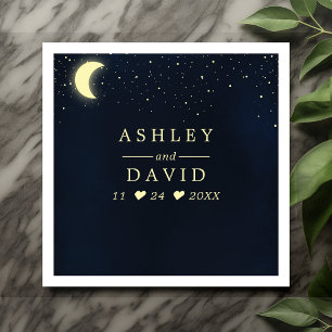 Serviette En Papier Céleste Lune Étoiles Midnight Blue Mariage