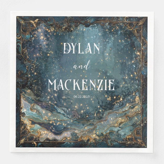 Serviette En Papier Céleste Marbre Galaxy Mariage serviettes (Devant)