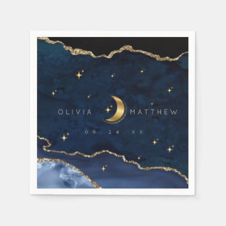 Serviette En Papier Celestial Blue Wedding Midnight Stars Moon 