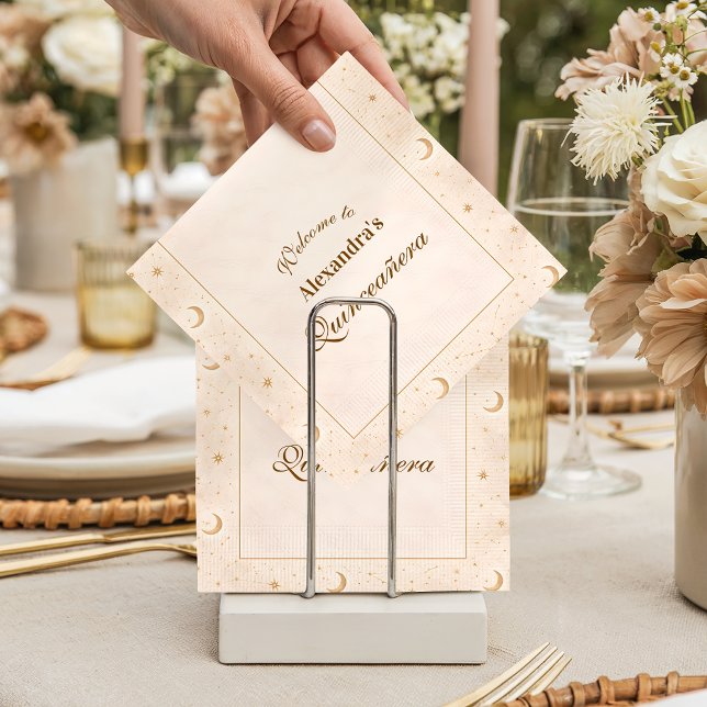 Serviette En Papier Celestial Gold Moon Quinceañera (Créateur téléchargé)