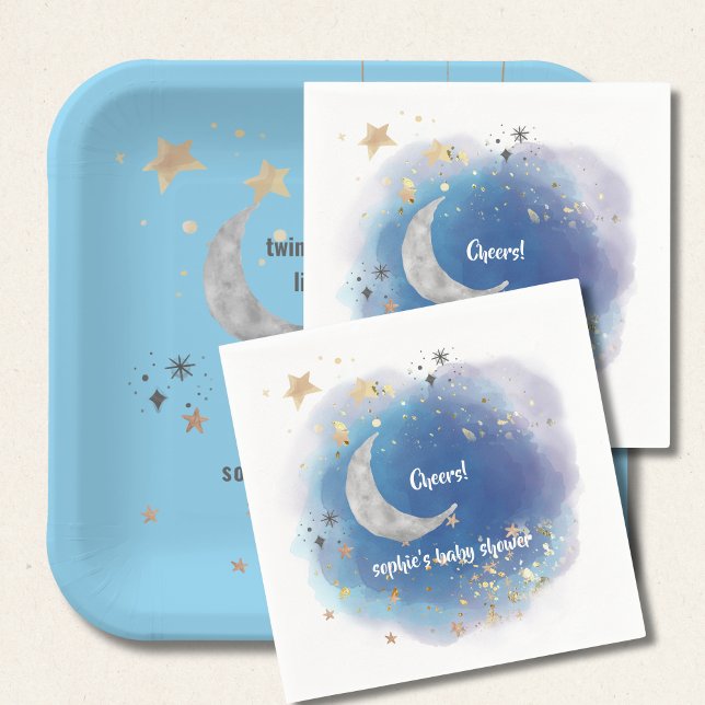 Serviette En Papier Celestial Moon Stars, Royal Blue And Gold Abstract (Créateur téléchargé)