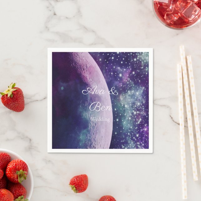 Serviette En Papier Celestial Purple Galaxy Moon Wedding  (En situation)