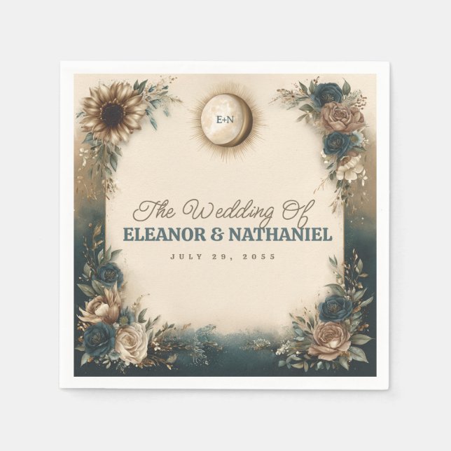 Serviette En Papier Celestial Sun Moon Boho Floral Rustic Wedding (Devant)