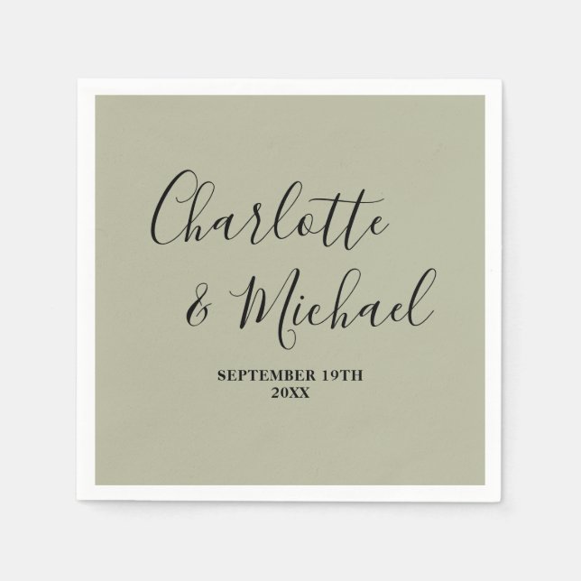 Serviette En Papier Cement Grey Script Minimalist Wedding (Devant)