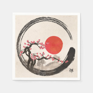 Serviette En Papier Cercle d'Enso de zen et arbre de Sakura