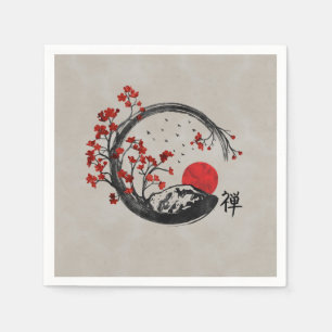 Serviette En Papier Cercle d'Enso de zen et branches de Sakura