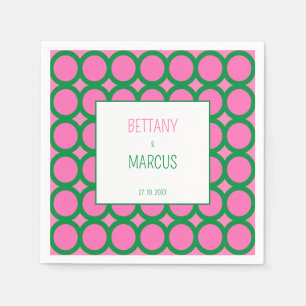 Serviette En Papier Cercle géométrique vert et rose du milieu du siècl