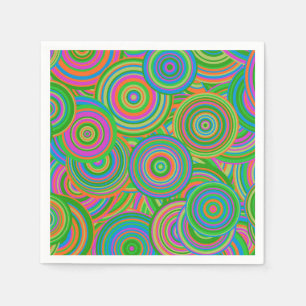 Serviette En Papier Cercles abstraits mode rétro, vert et orange-rouge