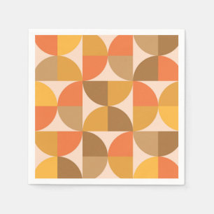 Serviette En Papier Cercles demi orange et marron du milieu du siècle