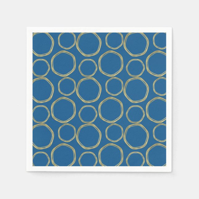 Serviette En Papier Cercles d'or et Bleu clair Moderne tendance (Devant)