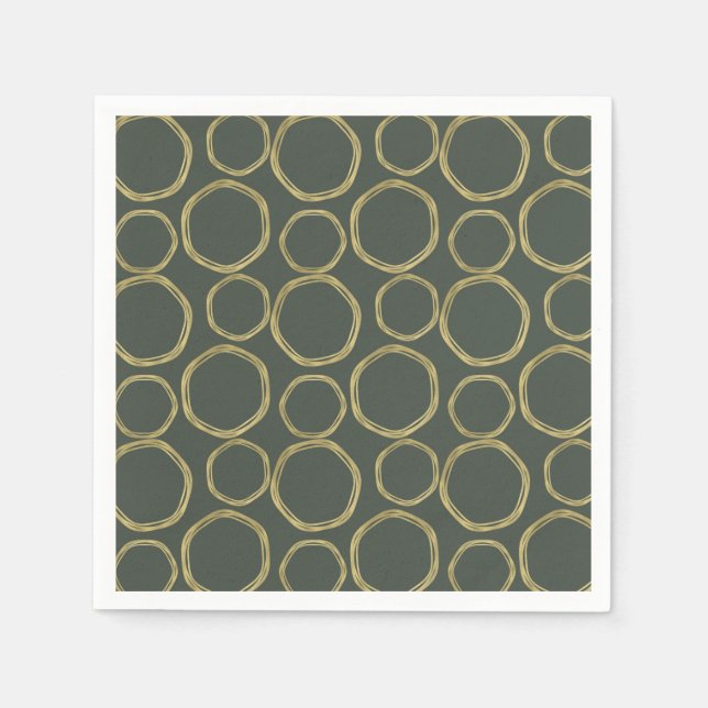 Serviette En Papier Cercles d'or & Olive rustique Vert moderne tendanc (Devant)