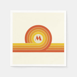Serviette En Papier Cercles et lignes de style rétro jaune et orange