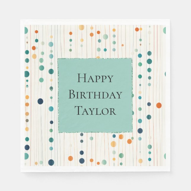 Serviette En Papier Cercles et lignes de Tangérine Turquoise (Devant)