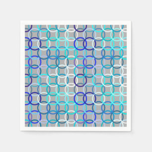 Serviette En Papier Cercles, gris, bleu et blanc modernes de la moitié