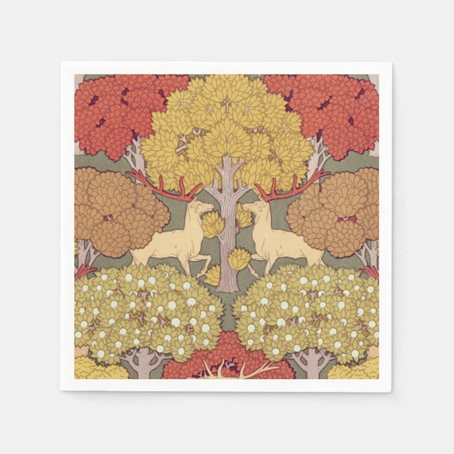 Serviette En Papier Cerf & Arbre, Écureuil, Oiseau, Baies Rowan Art No (Devant)