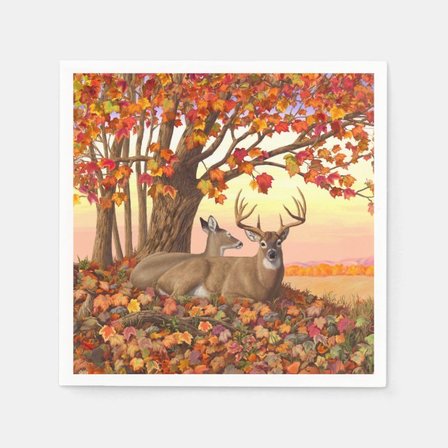Serviette En Papier Cerf blanc en automne Nouvelle-Angleterre Couleurs (Devant)