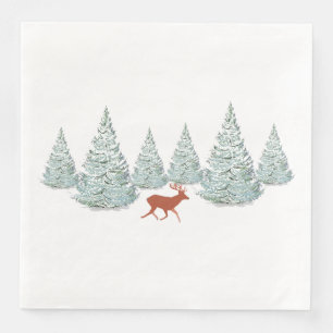 Serviette En Papier Cerf Brown sous les épinettes neigeuses
