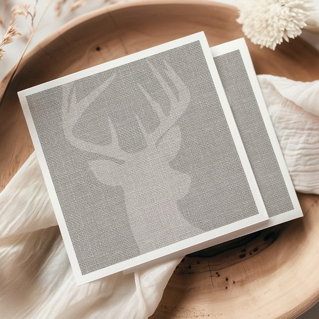 Serviette En Papier Cerf Buck en toile de jute grise rustique (Créateur téléchargé)