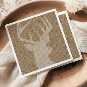 Serviette En Papier Cerf Buck en toile de jute marron rustique