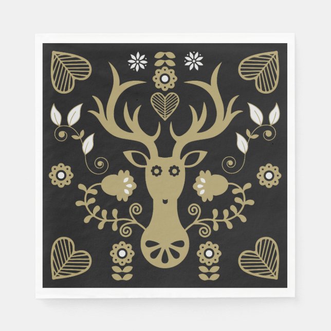 Serviette En Papier Cerf d'art populaire scandinave (Devant)