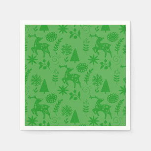Serviette En Papier Cerf d'art populaire vert forêt
