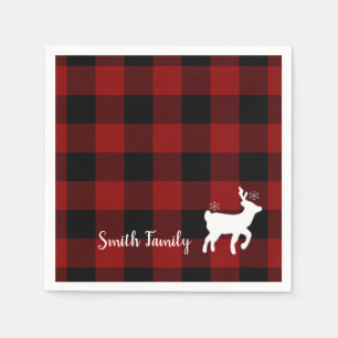 Serviette En Papier Cerf de Noël sur Buffalo Plaid Custom