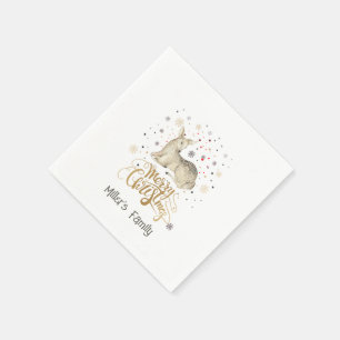 Serviette En Papier Cerf de Noël & Typographie Joyeux Noël