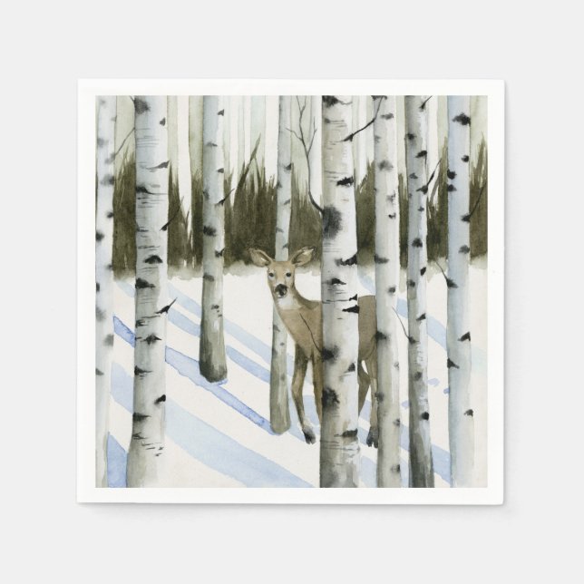 Serviette En Papier Cerf en chute de neige (Devant)